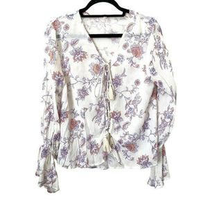 EN CREME Crepe Lace Up Blouse‎